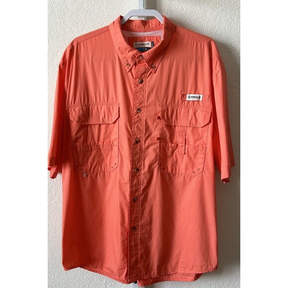 Magellan Outdoor Fish Gear Mens Vented Orange Short Sleeve Shirt Size XL - Picture 3 of 10